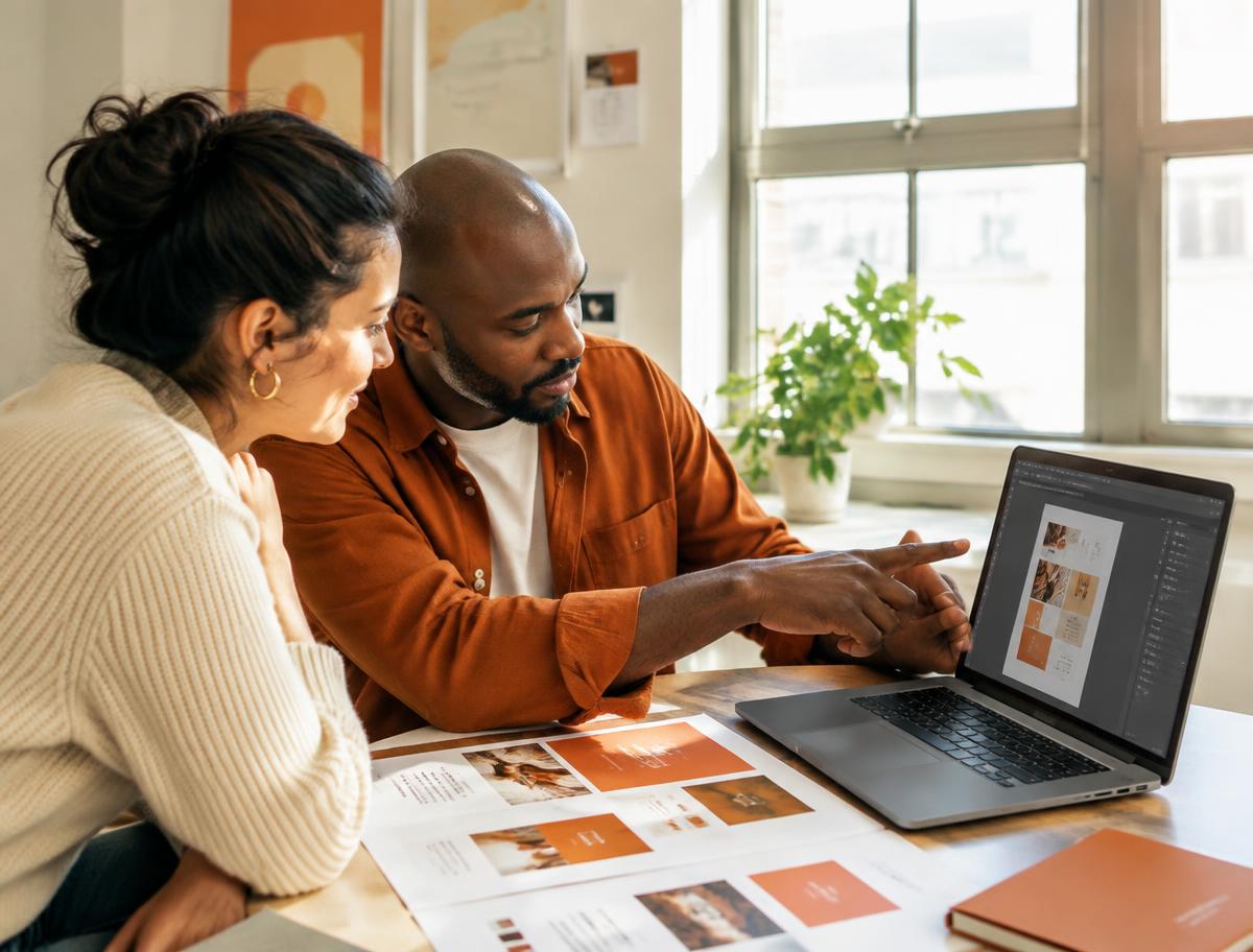 Two designers reviewing a layout together